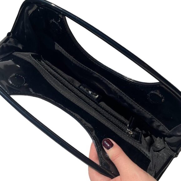 Vintage Vinyl Black Baguette Mini Handbag Clutch Purse - Picture 3 of 6